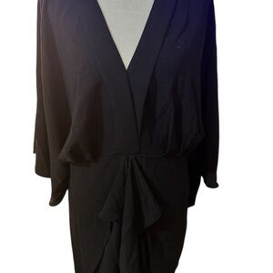 Cupshe Black Long Sleeve V-Neck Wrap Dress with Front Drape Detail